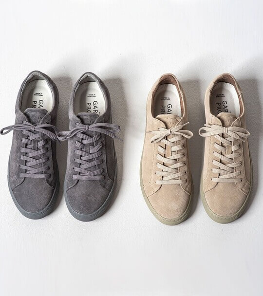 Gray and brown sneakers