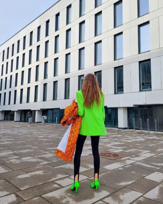 With light green jacket