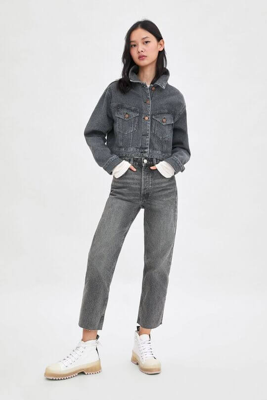 With denim jacket