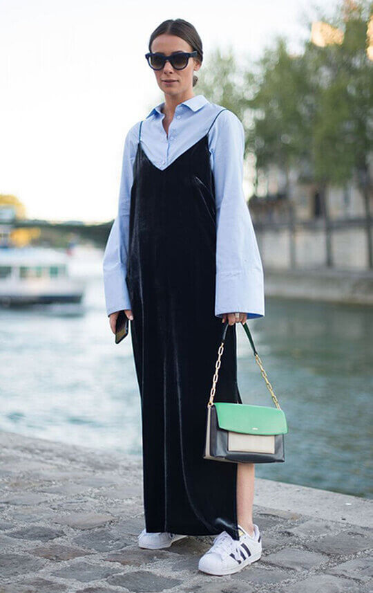 With a dress with thin straps
