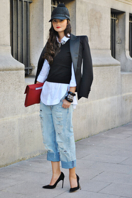 With shirt and vest
