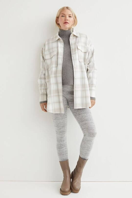 With plaid shirt