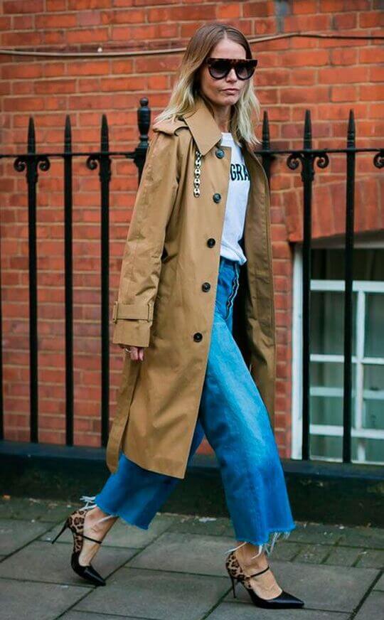 With trench coat
