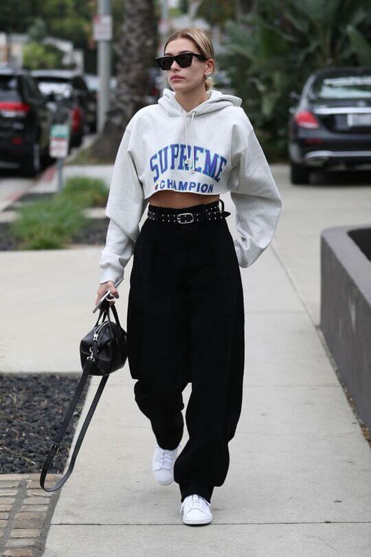 With cropped hoodie