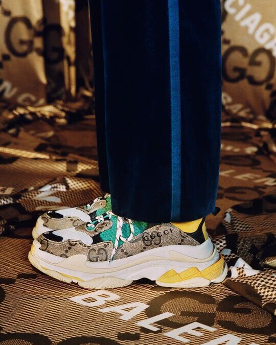 Sneakers collaboration of Gucci and Balenciaga