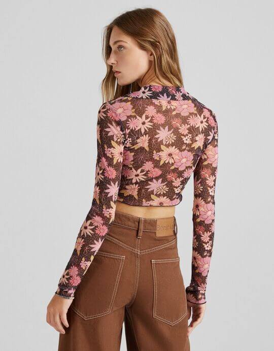 Translucent top with Bershka flowers