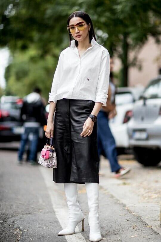 Shirt with leather skirt