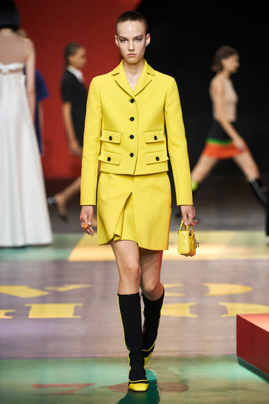 Dior yellow leather suit with skirt