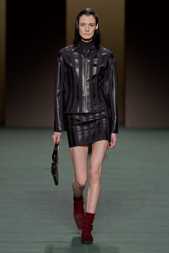 Hermès leather skirt suit