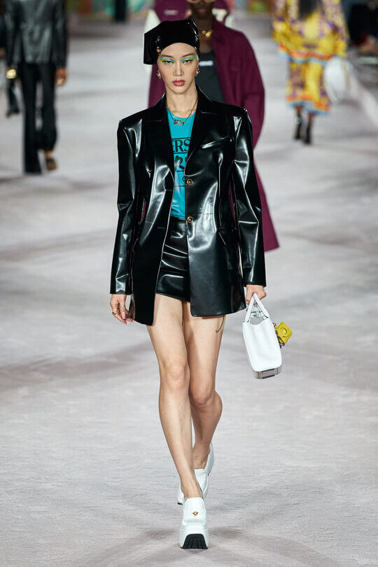 Leather suit skirt with jacket Versace