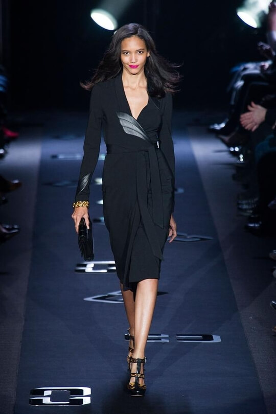 Diane von Furstenberg in wrap dress on the catwalk