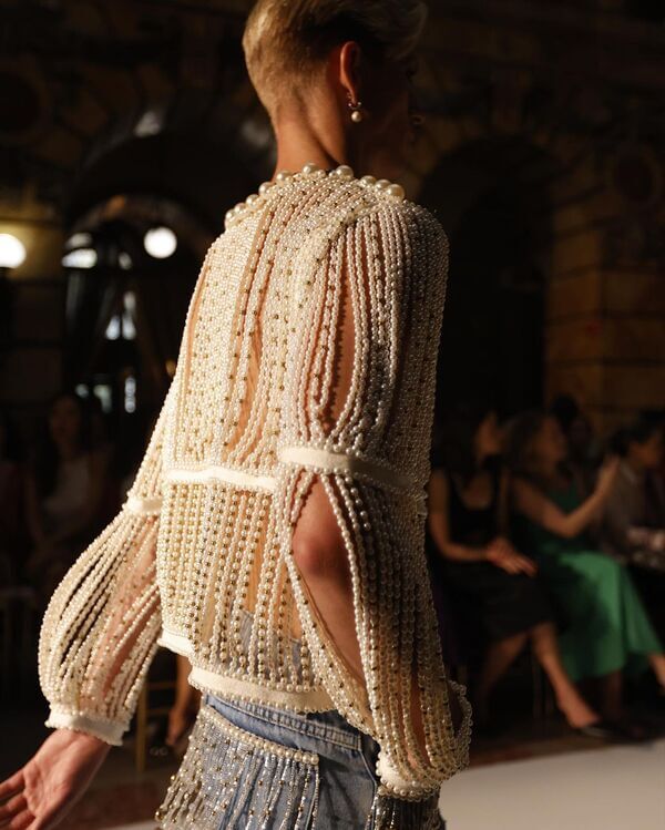 Pearls in clothes by PatBO at New York Fashion Week