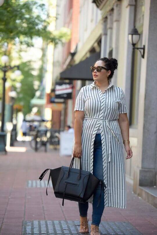Striped shirt dress for plump ladies