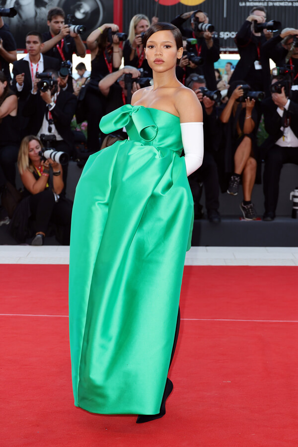 Taylor Russell in a dress from Balenciaga's latest collection