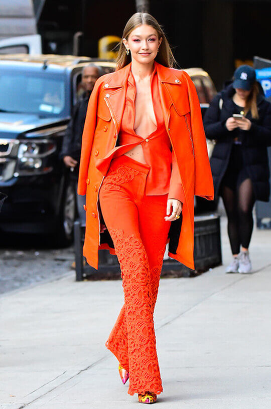 Gigi Hadid's orange bright monochrome