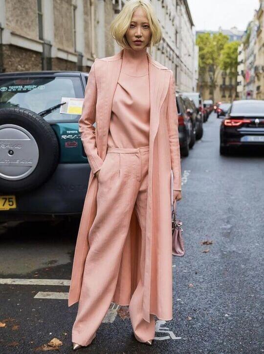 A delicate pink monochrome look
