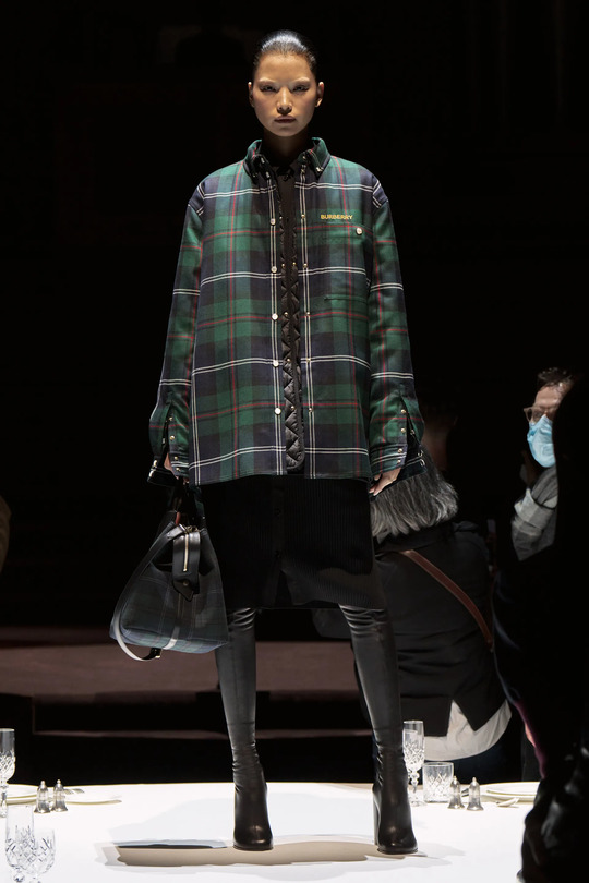 Fashionable stocking boots at the Burberry fashion show