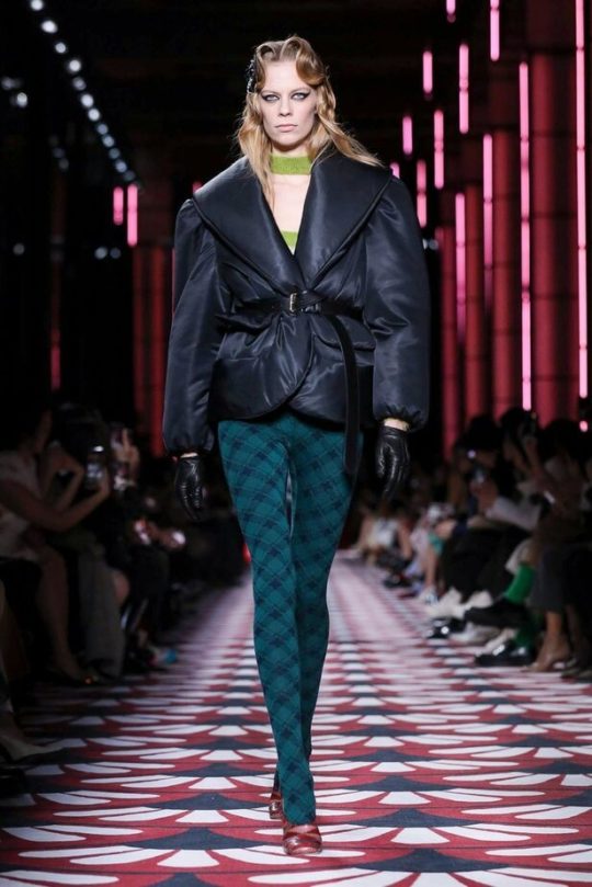 Belt with short down jacket Prada