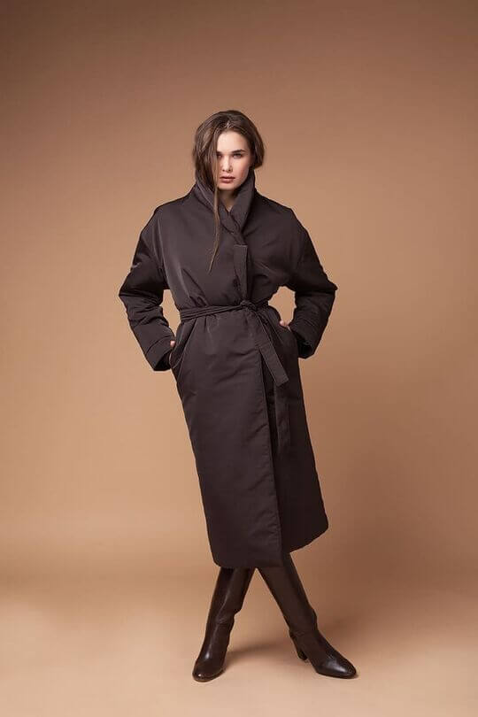Down coat with a belt for an hourglass figure