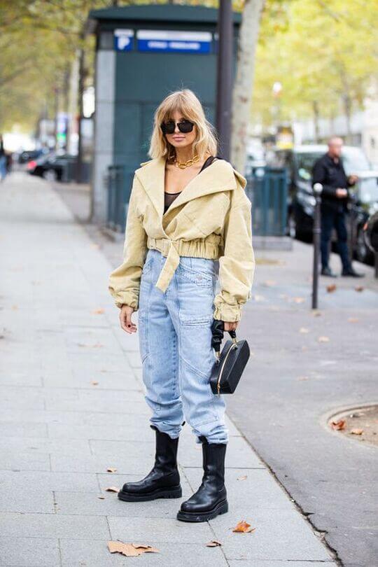 Denim cargo pants with boots
