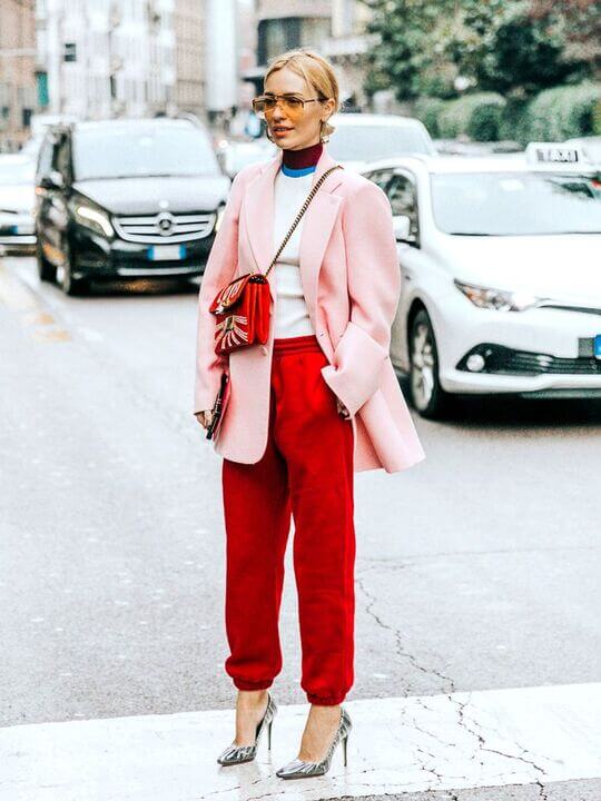 Loose brightly colored joggers with jacket