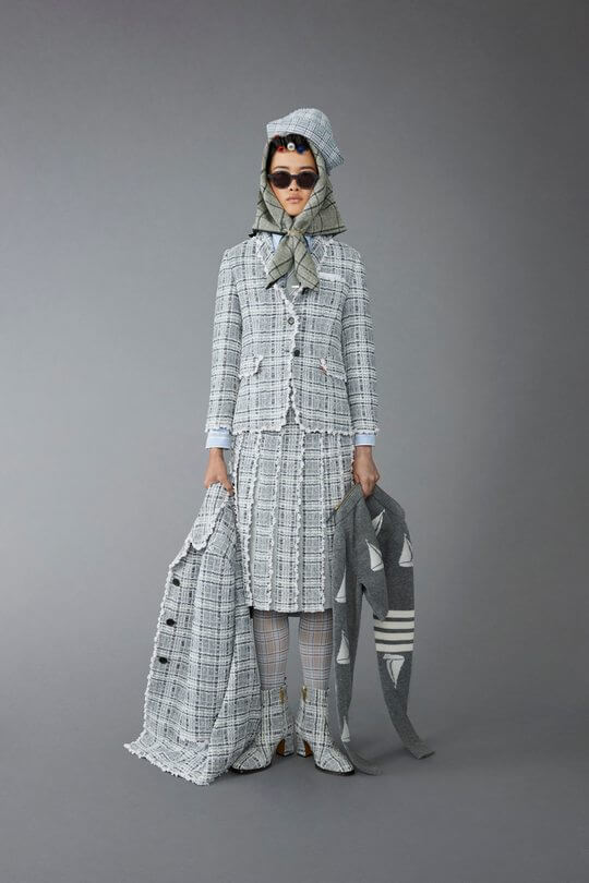 Thom Browne plaid tweed blazer for inverted triangle body type
