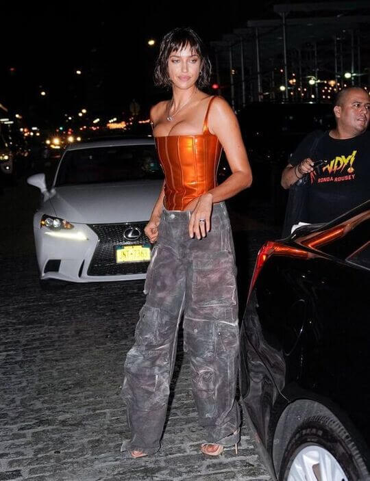 Irina Shayk in camo cargo pants