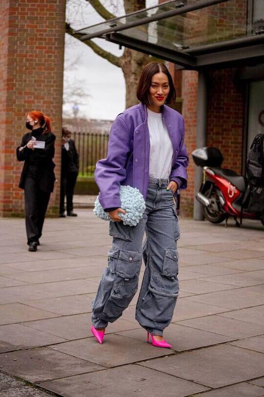 Cargo with brightly colored shoes